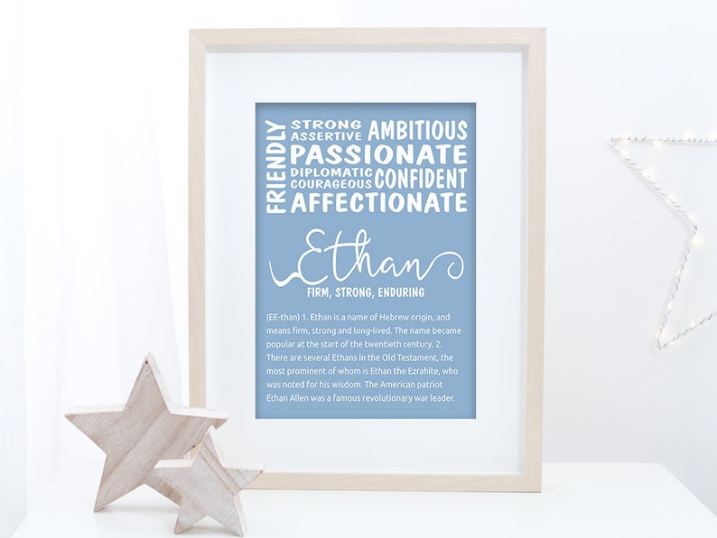 Ethan Name Meaning Print Custom Name Sign Godson Gift Etsy