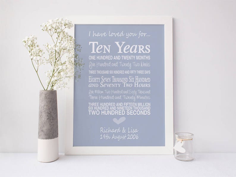 personalised 10 year Print wedding anniversary a4 gloss picture gift 3 UNFRAMED