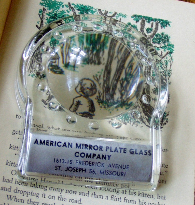 Magnifying Glass Paper Weight Reader American Mirror Plate Co St Joseph Mo Advertising Collectible
