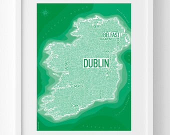 Ireland Text Map – Digital Download – Many Colours Available