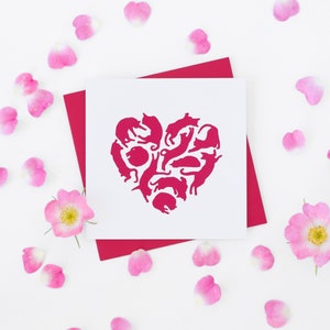Carte de Saint-Valentin pour chats – Téléchargement numérique – Carte et enveloppe – Les chats roses forment la forme d’un cœur – Coeur d’amour mignon – Intérieur vierge