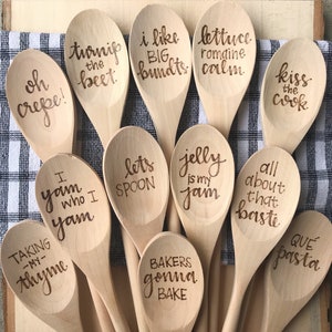 Single Wooden Spoon Woodburned Spoons Baking Puns Pyrography Woodburning Art Gift for Mom Wedding Mother's Day image 1