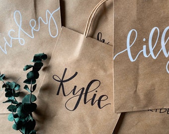 Custom Calligraphy Kraft Gift Bags | Personalized Wedding Favors