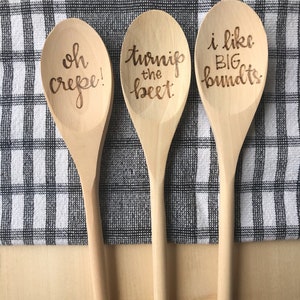 Single Wooden Spoon Woodburned Spoons Baking Puns Pyrography Woodburning Art Gift for Mom Wedding Mother's Day image 3