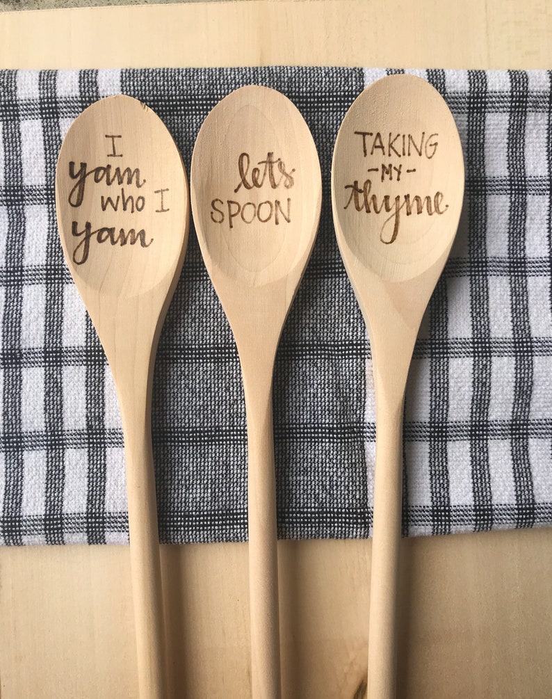 Single Wooden Spoon Woodburned Spoons Baking Puns Pyrography Woodburning Art Gift for Mom Wedding Mother's Day image 6