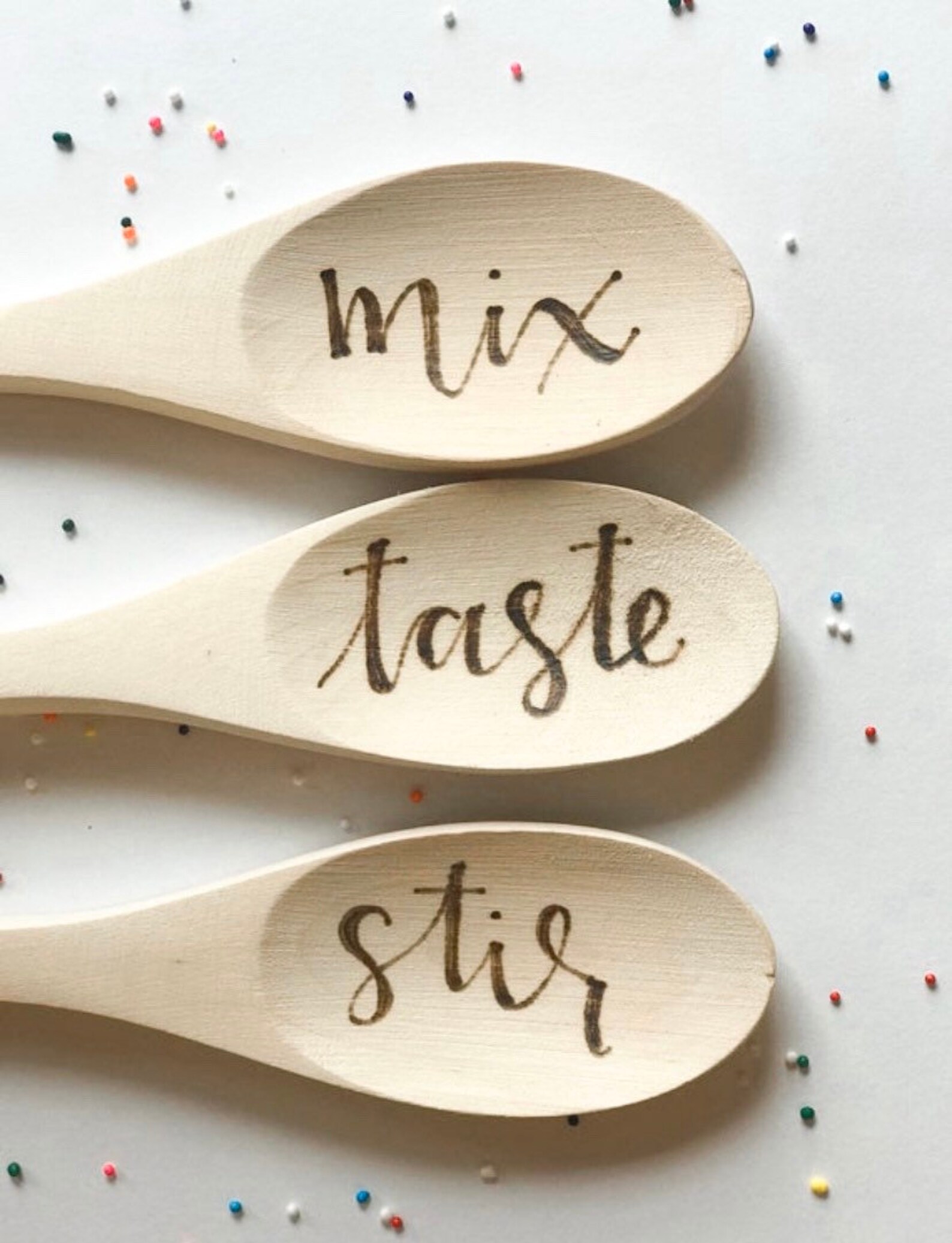 Set of 3 Wooden Spoons Stir Mix Taste Woodburned Spoons Kitchen Ware Cooking Gift Gift for Mom