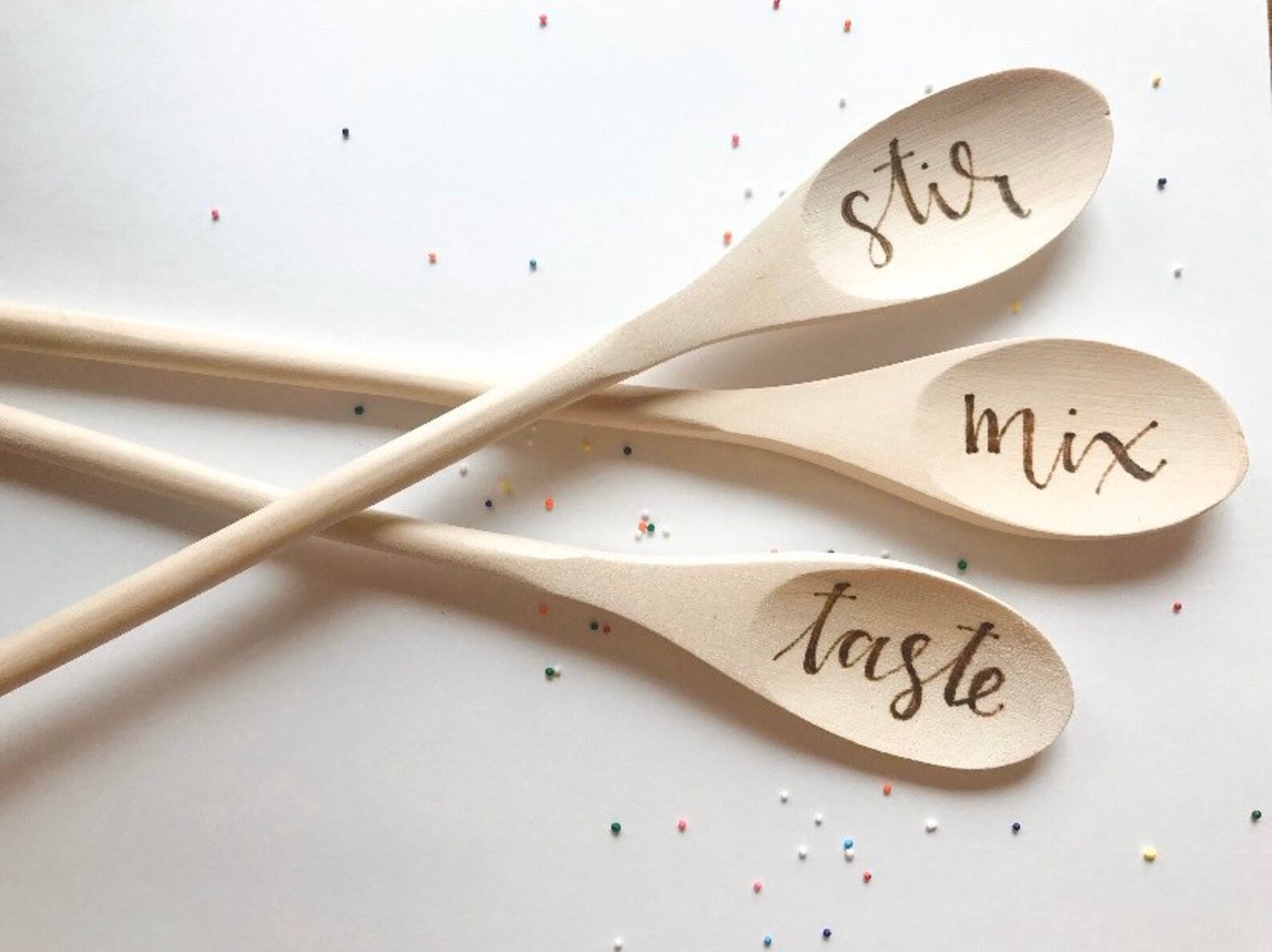Set of 3 Wooden Spoons Stir Mix Taste Woodburned Spoons Kitchen Ware
