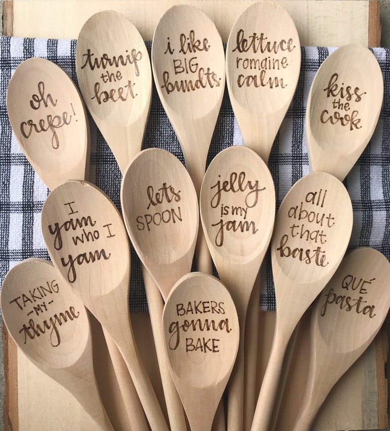 Single Wooden Spoon Woodburned Spoons Baking Puns Pyrography Woodburning Art Gift for Mom Wedding Mother's Day image 1