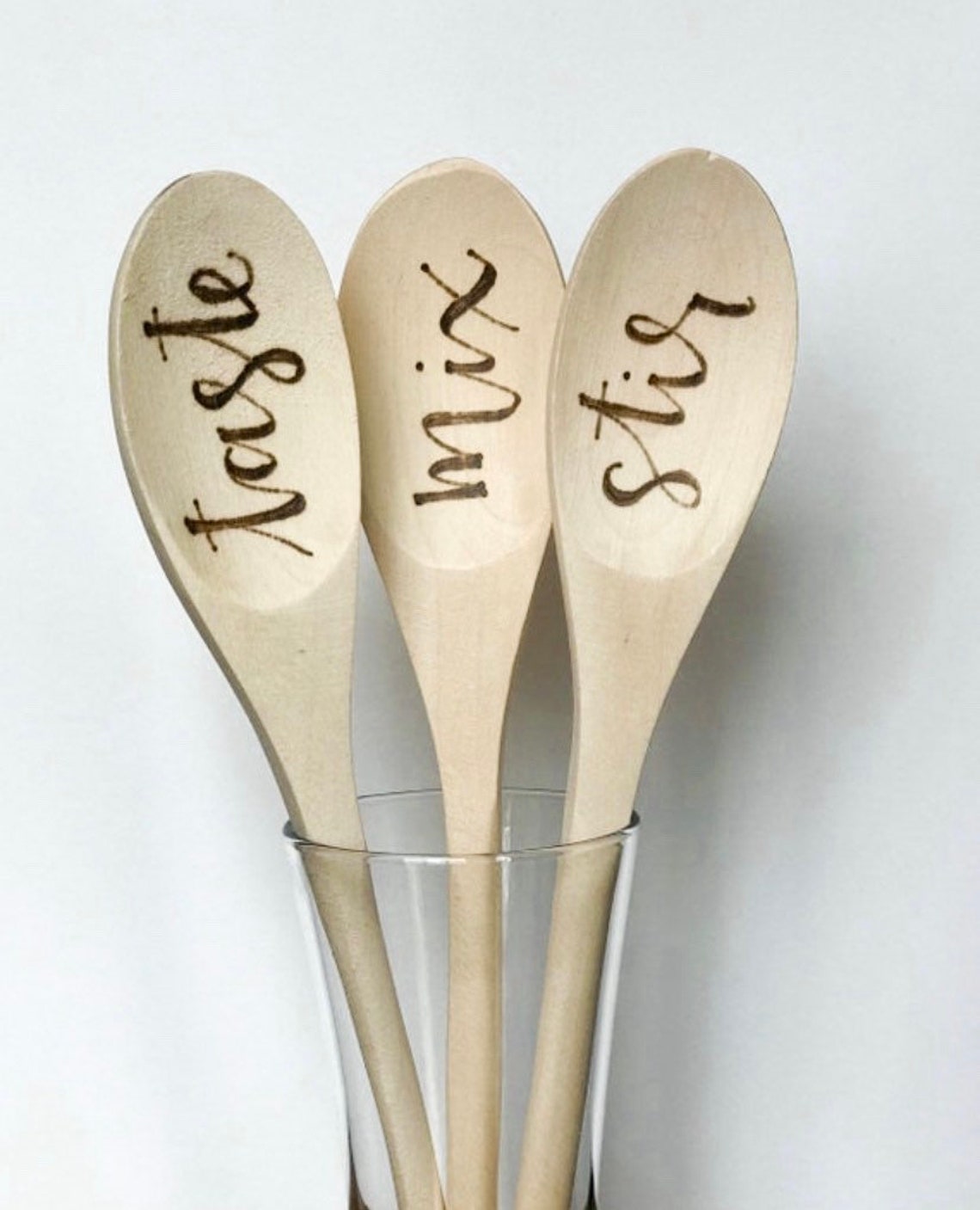 Set of 3 Wooden Spoons Stir Mix Taste Woodburned Spoons Etsy