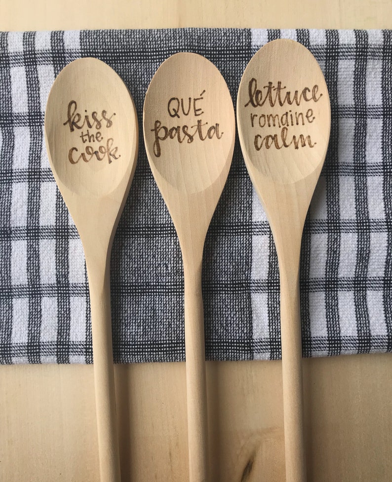 Single Wooden Spoon Woodburned Spoons Baking Puns Pyrography Woodburning Art Gift for Mom Wedding Mother's Day image 4