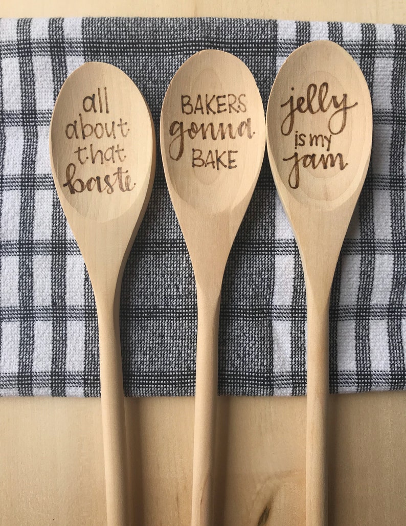 Single Wooden Spoon Woodburned Spoons Baking Puns Pyrography Woodburning Art Gift for Mom Wedding Mother's Day image 5