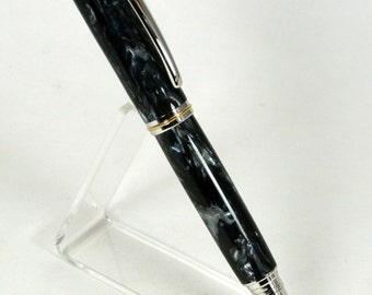 Hand Turned Pen: Jr Gentleman Rhodium with Charcoal Cebloplast