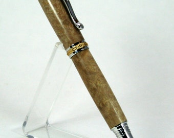 Hand Turned Pen: Jr Statesman Rhodium with Satinwood