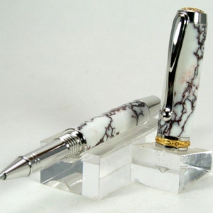 Hand Turned Pen: Rhodium Jr Statesman in Tru-Stone