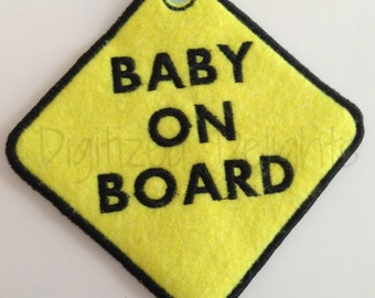 Baby On Board Car Sign  In The Hoop Embroidery Design