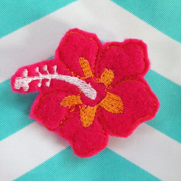 Tropical Hibiscus Flower Felt Embroidery Clippie Design ITH Instant Download