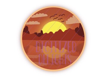 Sunset Mountain Water View PNG T-shirt grafisch voor afdrukken