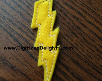 Lightning Bolt Felt Embroidery Clippie Design ITH Instant Download