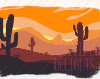 Cactus Sunrise Lanscape PNG T-shirt grafisch voor afdrukken