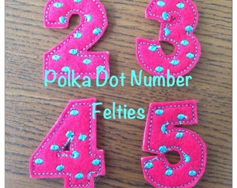 Polka Dot Numbers Felties Embroidery Machine Design for Alphabet Instant Download