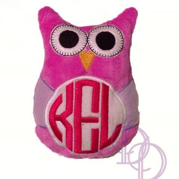 Circle Monogram Owl Stuffie ITH Embroidery Design with PDF Tutorial