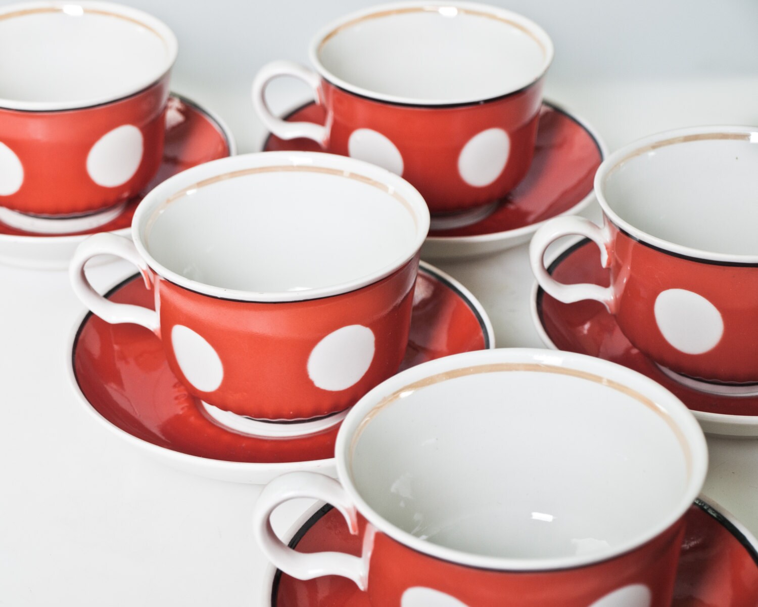 Polka Dot TEA SET made by soviets. 10 pcs Set of 5 vintage Etsy