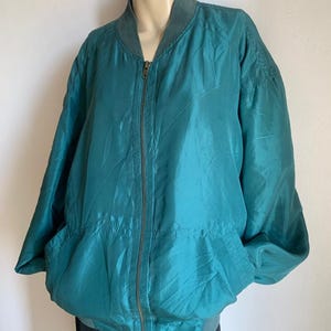 Vintage 80s 90s Green Reine Seide Pure Silk Bomber Jacket Women Unisex Men Chest 52&#39;&#39; Small Medium Large Onesize