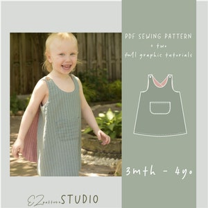 Cross-back Reversible Pinafore Apron/Dress /3mth - 4yo / PDF Sewing Patterns for Baby/Toddler / ez-2103