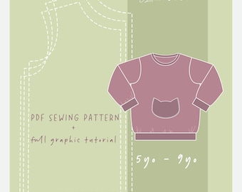 PDF-naaipatroon sweatshirt voor kinderen/ 5-9 jaar / eenvoudige naaipatronen en tutorial/