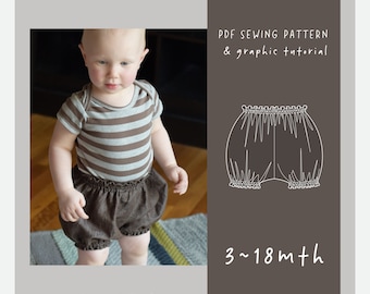 Easy Long Vintage Bloomers PDF Sewing Patterns for Baby/Toddler/ Sizes: 3mth - 6mth - 9mth - 12mth - 18mth // ez-5201