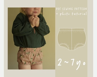 Hoog getailleerde bloeiers pdf-naaipatroon voor baby / 2 3 4 5 6 7 jaar / ez-5003