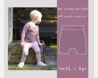 Harem Shorts without Cuffs PDF Sewing Patterns for Baby/Toddler/ Sizes  1 3 6 9 12-18 mth - 2 3 4yo// ez-5005