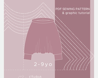 Vierkante broek in haremstijl pdf-naaipatroon voor kinderen/ 2-9 jaar // ez-5106