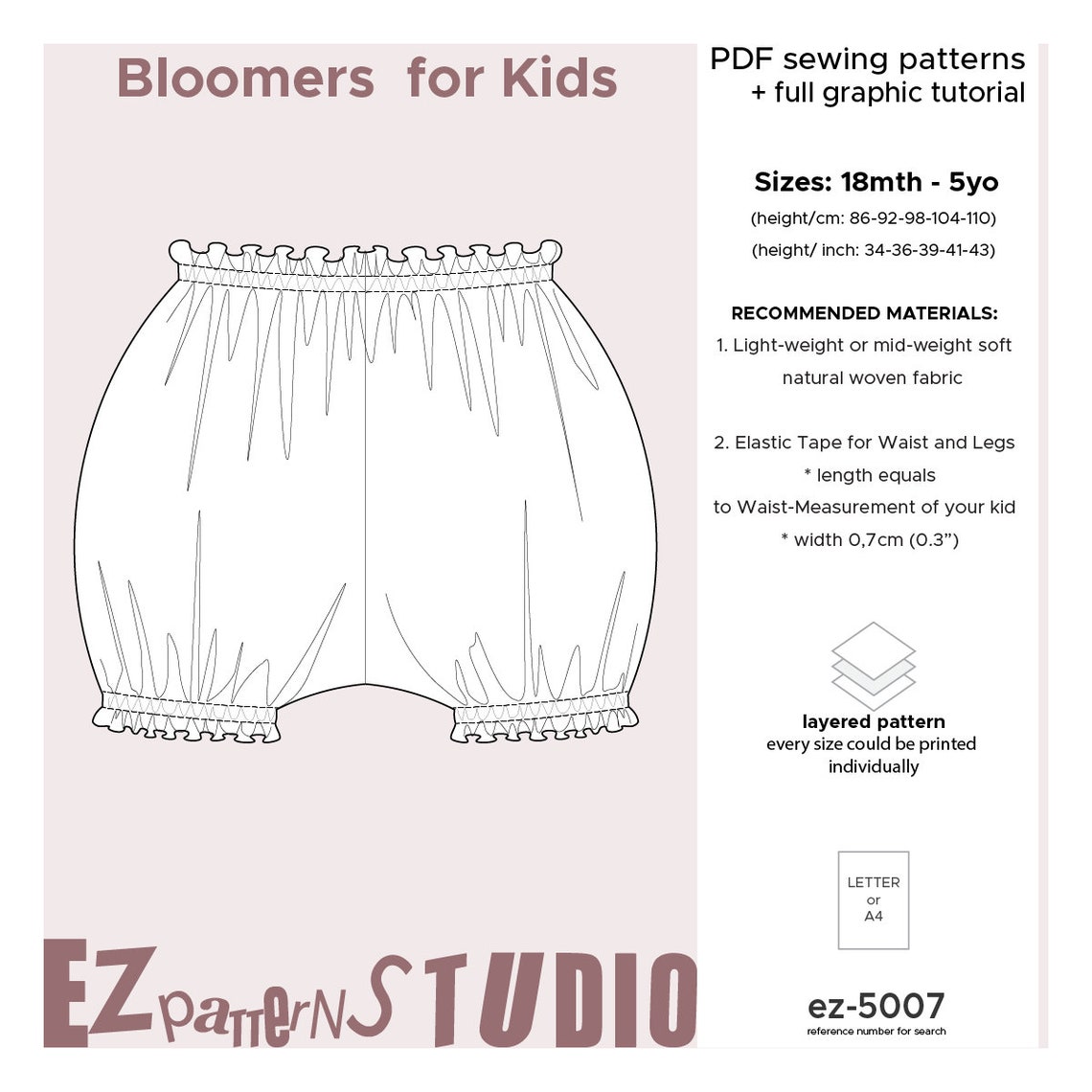 Easy Bloomer PDF Sewing Patterns for Kids// Sizes: 18mth 2yo | Etsy