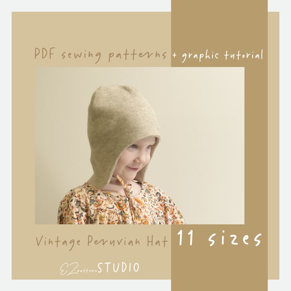 Patron de couture PDF vintage chapeau péruvien pour enfant/ado/adulte (tour de tête 38-58 cm) // ez-7103