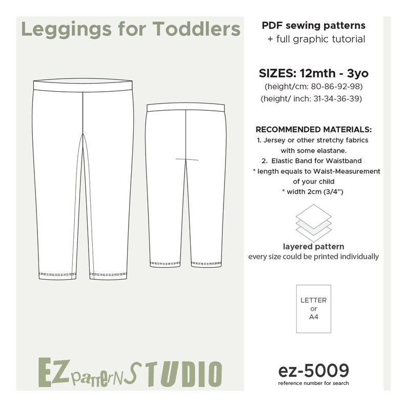 Leggings PDF Sewing Pattern for Toddlers/ 12mth 18mth | Etsy