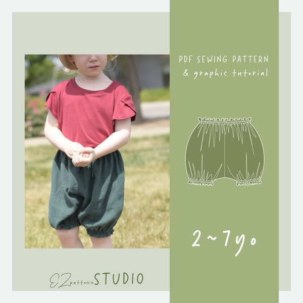 Longs modèles de couture Bloomers vintage PDF pour enfants // 2 - 7 ans // ez-5201