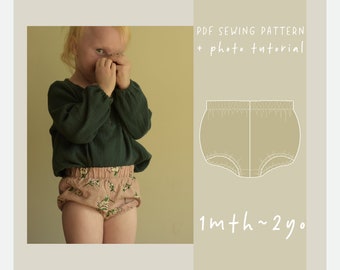 Hoog getailleerde bloeiers pdf-naaipatroon voor baby / 1 3 6 9 12 18 24 mnd / ez-5003