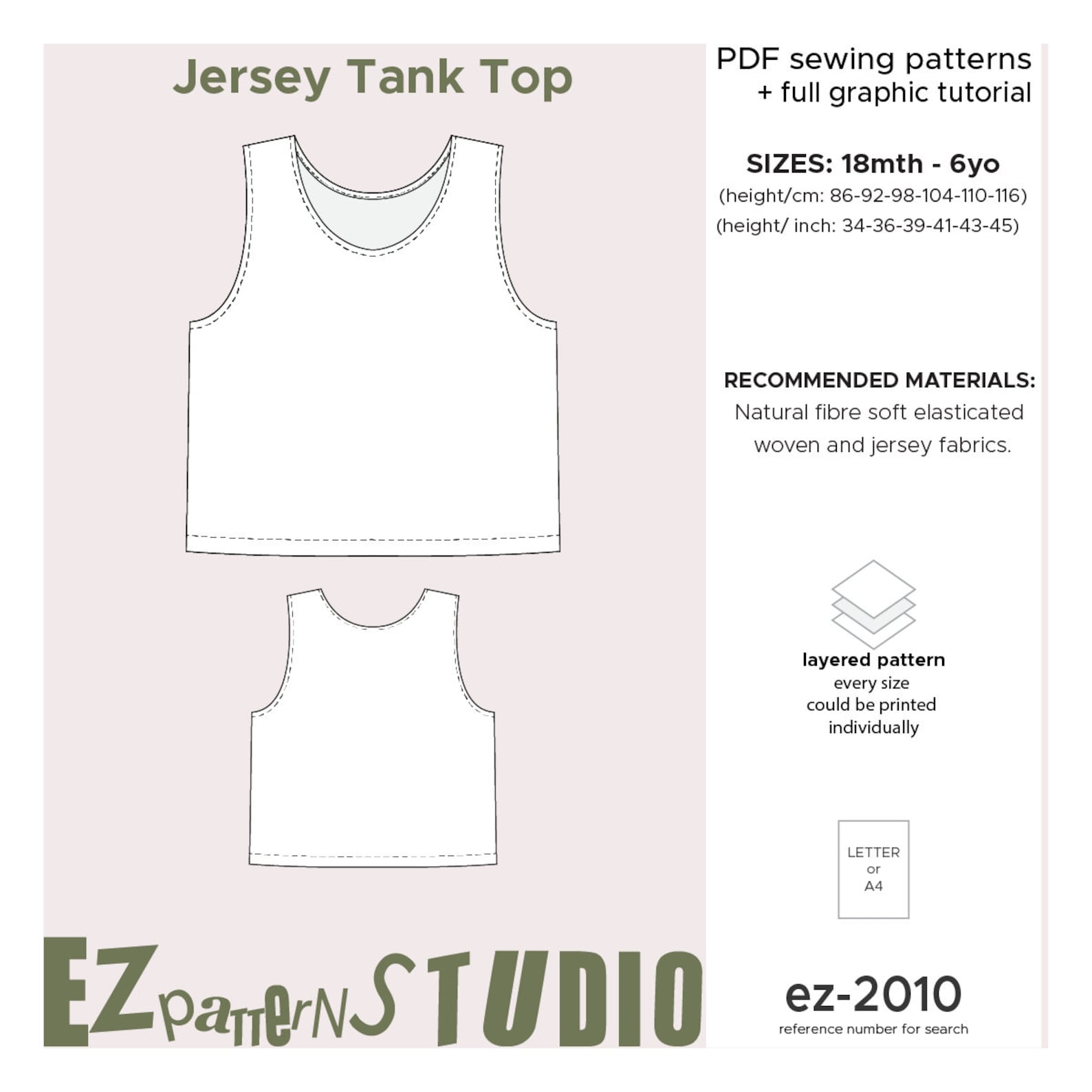 Jersey Tank Top PDF Sewing Pattern for Kids // 18 mth 2yo Etsy