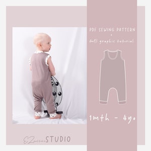 JERSEY Jumpsuit Sewing PDF Pattern for Baby/Toddler // Kids Toddler 1 3 6 9 12 18 mth 2 3 4 yo /ez-4002