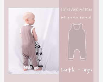 Wzór PDF na kombinezon JERSEY dla niemowląt/małych dzieci // Dziecięce maluchy 1 3 6 9 12 18 miesięcy 2 3 4 lata /ez-4002