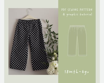 Wijde broek (pdf) naaipatroon voor peuters / 18 maanden - 24 maanden - 3 jaar - 4 jaar / pyjamabroekpatroon //ez-5103