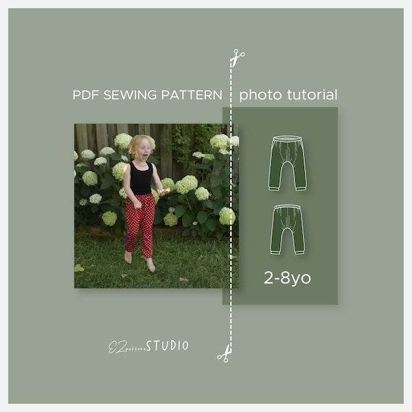Easy Harem Pants PDF Sewing Pattern for Kids/ Sizes: 2-8 yo / ez-5105