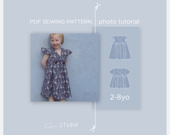 Wikkeljurk/blouse met optionele engelenvleugels/korte mouwen pdf-naaipatroon voor meisjes // 2-8 jaar // ez-1301