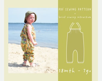 Geweven romper met open schouder pdf-naaipatroon voor kinderen / 18 mnd 2 3 4 5 6 7 jaar / jumpsuit haremstijl /ez-4005