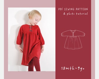 PDF-naaipatroon jurk volksstijl voor meisjes // 18 mnd-9 jaar // ez-1101