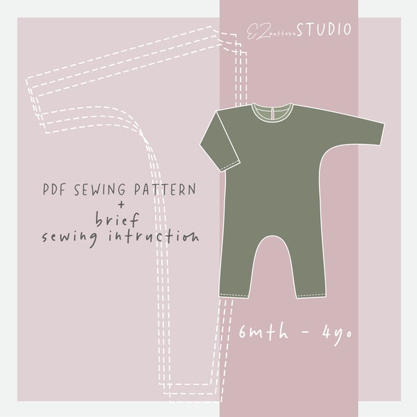 Batwing Playsuit/Bodysuit Digital sewing PDF-pattern  for Baby/Toddler /9mth - 4yo //ez-4003