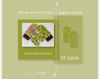 Cuffed Fleece Mittens PDF Sewing Pattern for Child/teen/adult 12