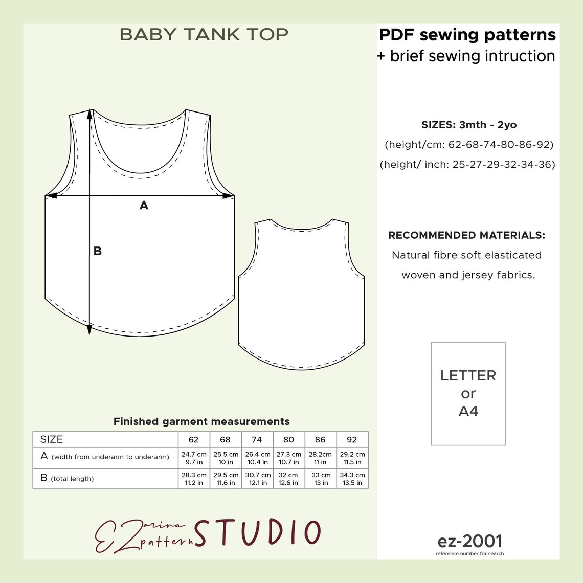 Tank Top PDF Sewing Patterns for Baby/toddlers //3mth 2y // - Etsy