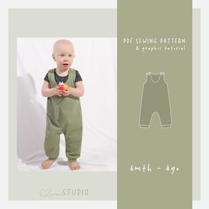 JERSEY Jumpsuit Sewing PDF Pattern with Shoulder Snaps for Baby and Toddlers// 6 9 12 18 mth 2 3 4 yo /ez-4101